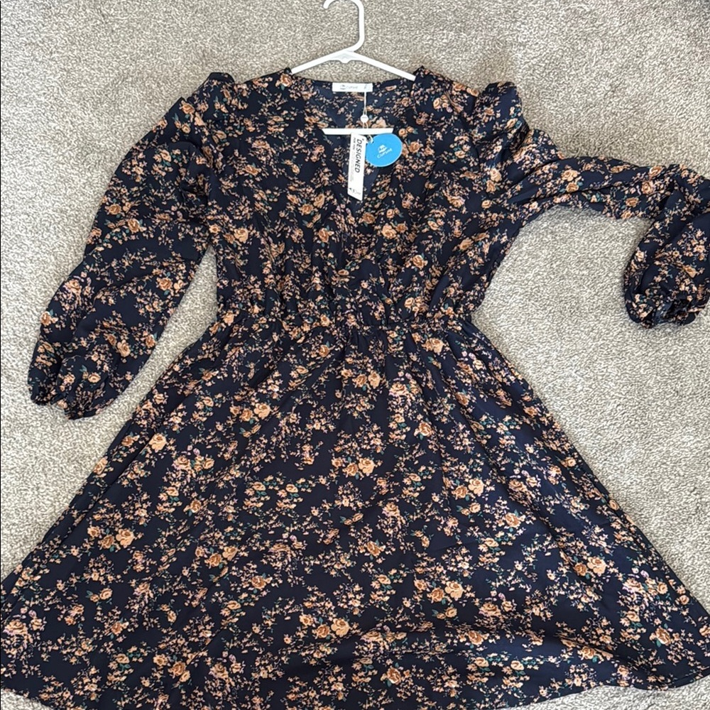 Cupshe Floral Midi Dress - Black and Orange